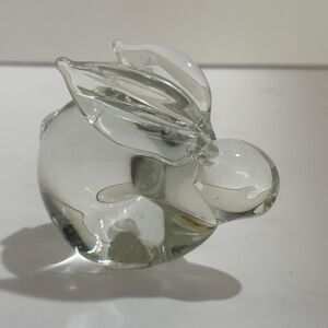 Vtg Art Glass Bunny Rabbit Figure Paperweight  Taiwan for Interpur 3 1/8 x 3 3/4